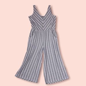 A.N.A. Cropped Wide Leg Sleeveless Jumper Romper Sz 1X Blue Striped Pockets